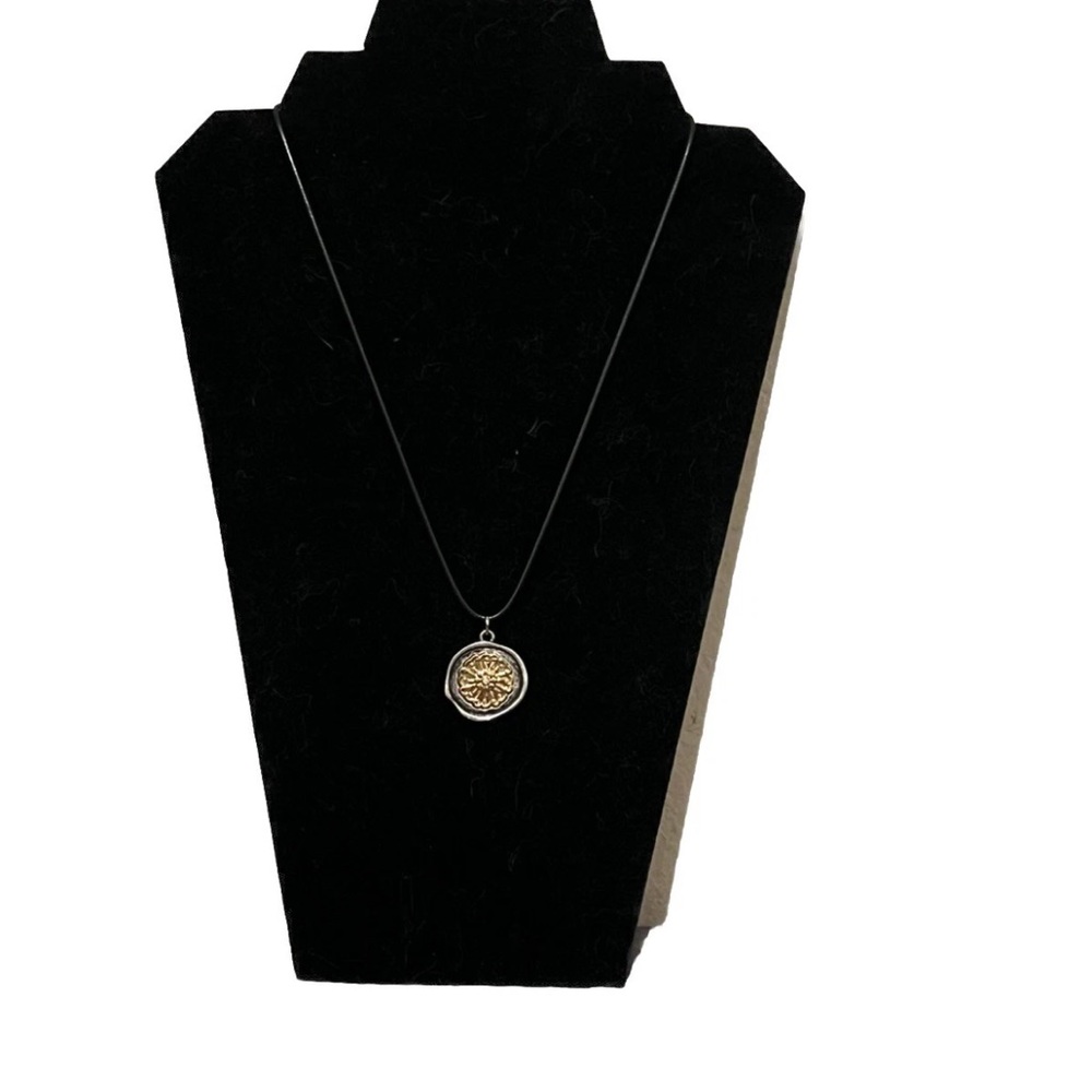 Wicca Protection Pendant Silver Gold Toned Vintage Style Mandala On Leather Cord